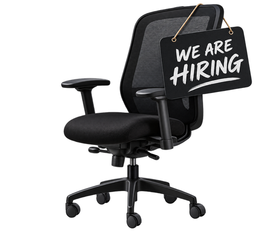 Office chair with a We Are Hiring sign
